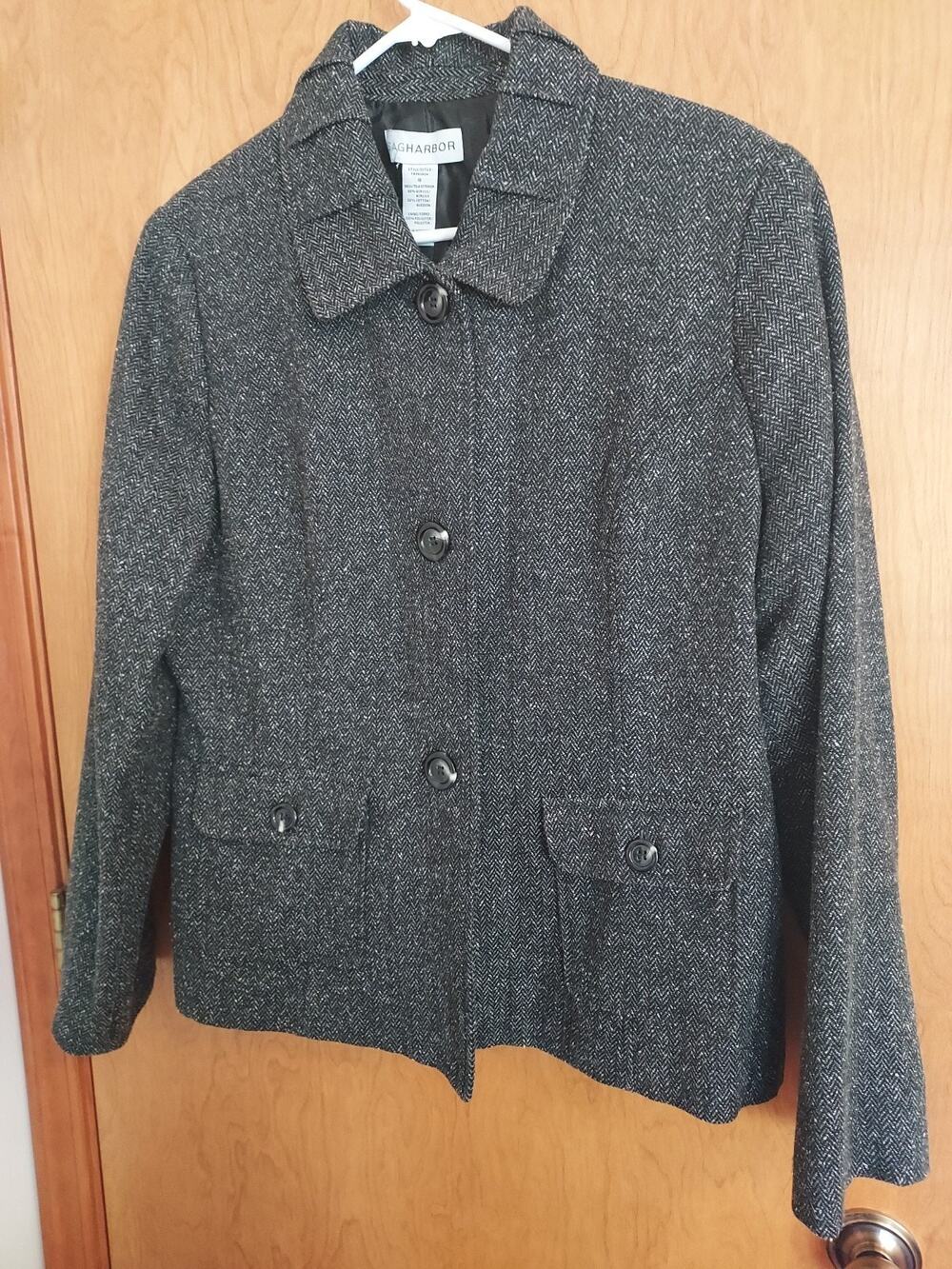 Sag Harbor Size 18 Lightweight Pea Coat Gray Jacket Lined Blazer Tweed EUC
